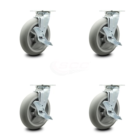 Service Caster Lavex Lodging Housekeeping Cart Caster Set - 4 Swivel with Brake LAV-SCC-30CS820-TPRRD-TLB-4